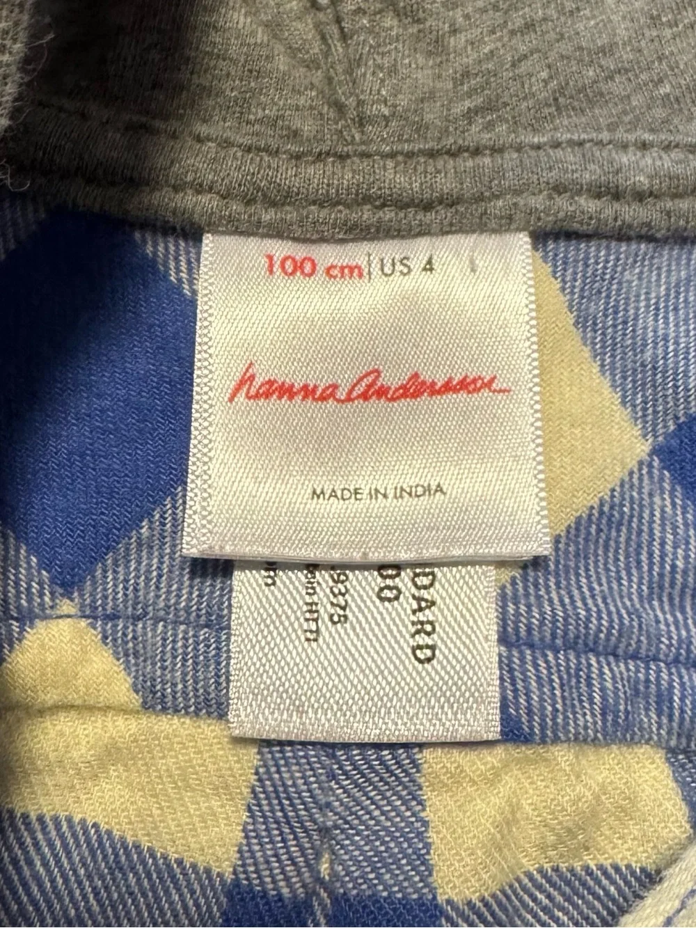 Hanna Andersson Hooded Flannel Jacket, blue and white plaid, size 4